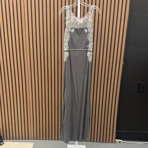 Calypso St. Barth Gray Maxi Dress with White Embroidery